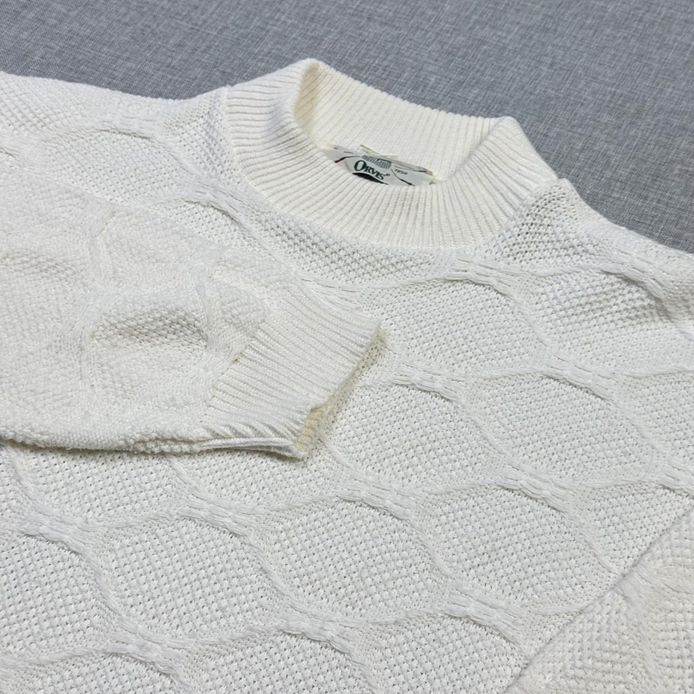 Orvis Mock Neck Cable-Knit Sweater Mens M White Geometric Long Sleeve Pullover